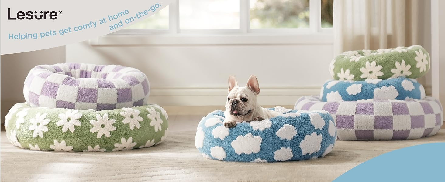 Pet Donut Bed - 50cm Round Pet Bed Blue Sky & Clouds Design