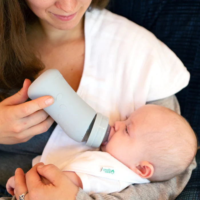 Baby Bottle made from Glass w Silicone Cover-8oz-Aqua-0mo+ - Lozza’s Gifts & Homewares 