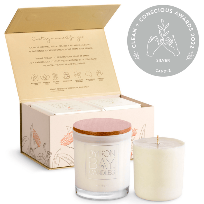 Byron Bay Scented Pure Soy Candle & Refill Candle Twin Gift Set - Vanilla Caramel - Lozza’s Gifts & Homewares 