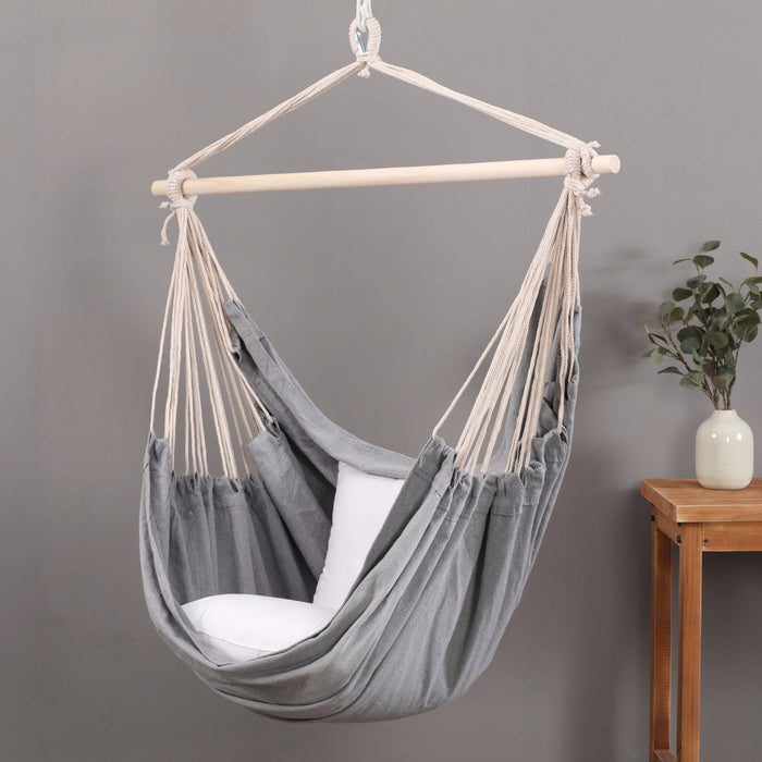 Sherwood Home Indoor and Outdoor Hammock Chair Swing with Cushion- Grey - Large 125x185cm - Lozza’s Gifts & Homewares 