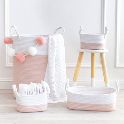 100% Cotton Rope Hamper - Large - Blush/White - Lozza’s Gifts & Homewares 