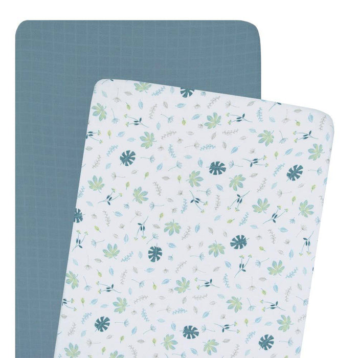 Organic Muslin Cradle/Co-Sleeper Fitted Sheets 2 Pk - Banana Leaf/Teal - Lozza’s Gifts & Homewares 