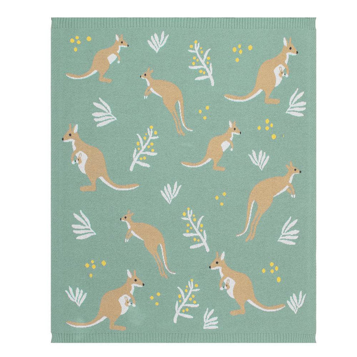 Australiana Baby Blanket - Kangaroo/Green - Lozza’s Gifts & Homewares 