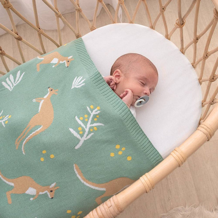 Australiana Baby Blanket - Kangaroo/Green - Lozza’s Gifts & Homewares 