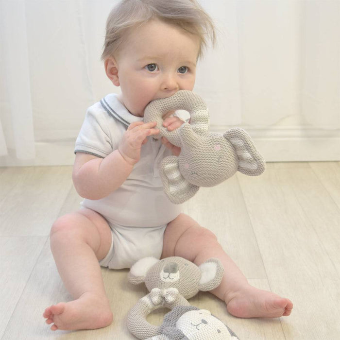 Eli the Elephant Knitted Rattle - Lozza’s Gifts & Homewares 