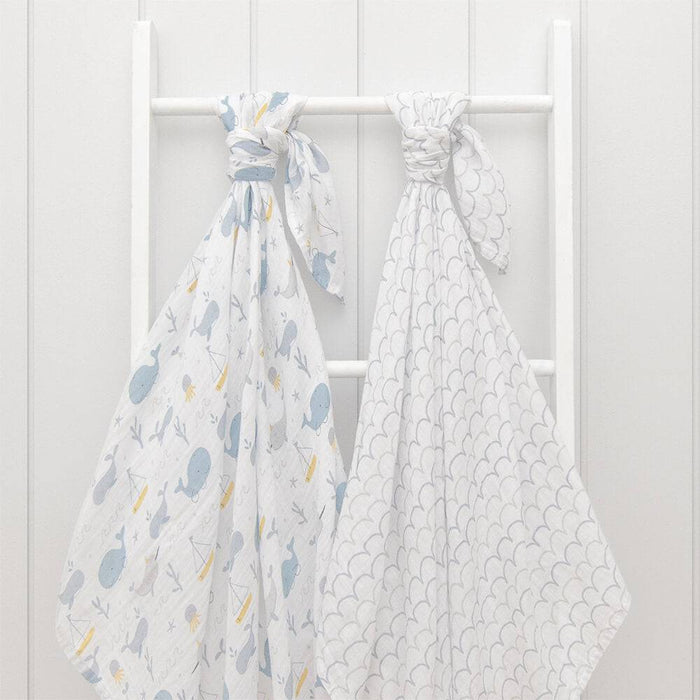 2-Pack Muslin Wraps - Whale of a TIme - Lozza’s Gifts & Homewares 