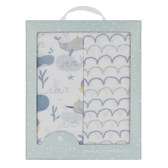 2-Pack Muslin Wraps - Whale of a TIme - Lozza’s Gifts & Homewares 